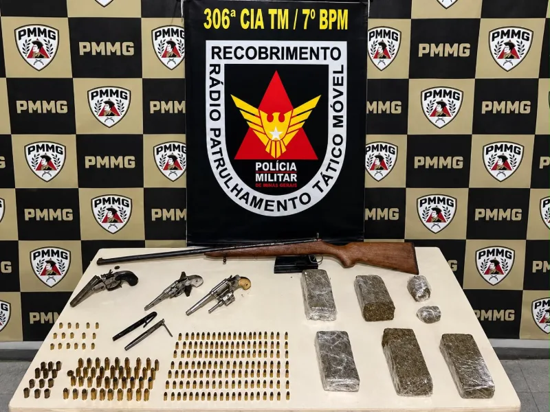 Operação policial em Abaeté resulta na apreensão de seis armas, munições e maconha