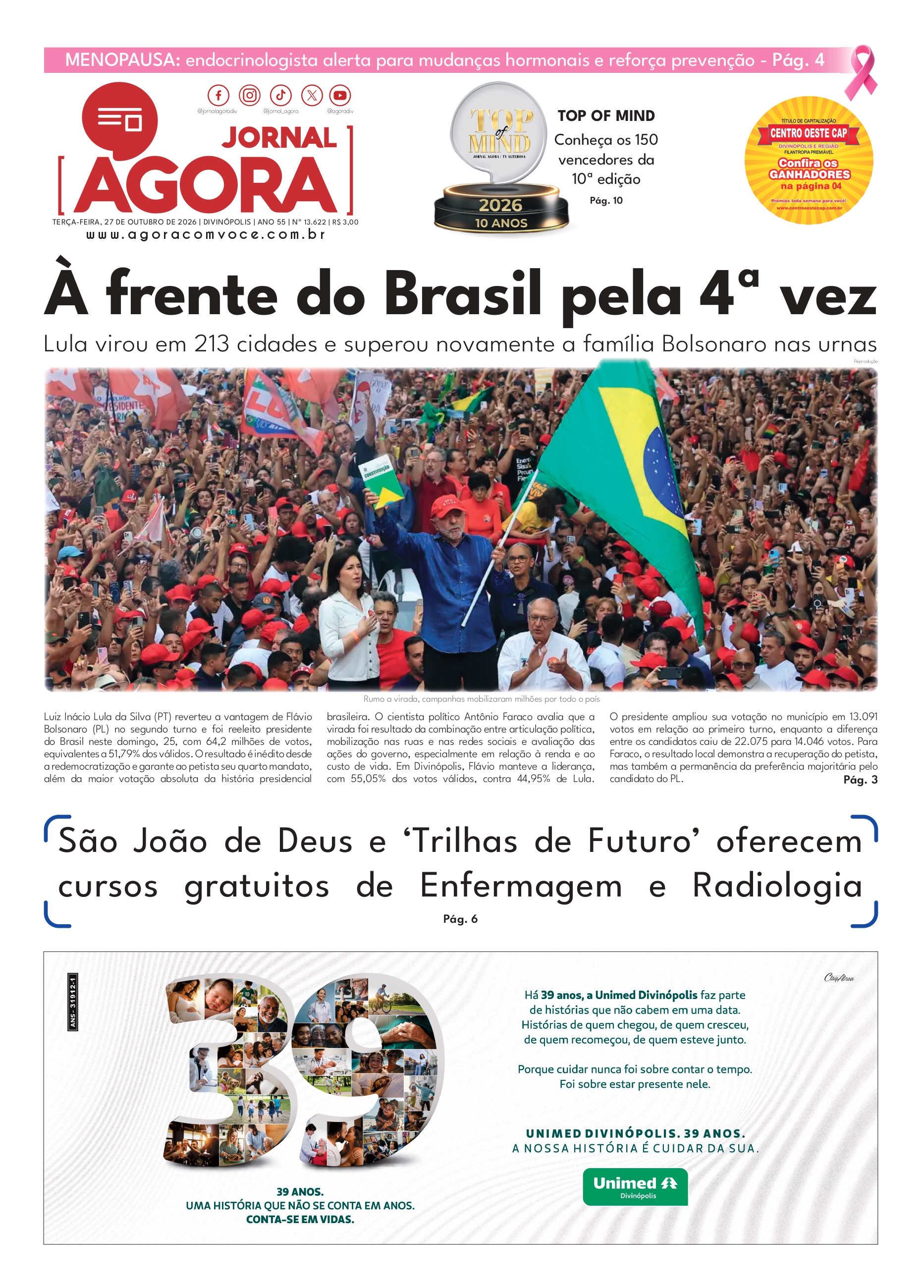 Capa — Jornal Agora - 27/10/2026